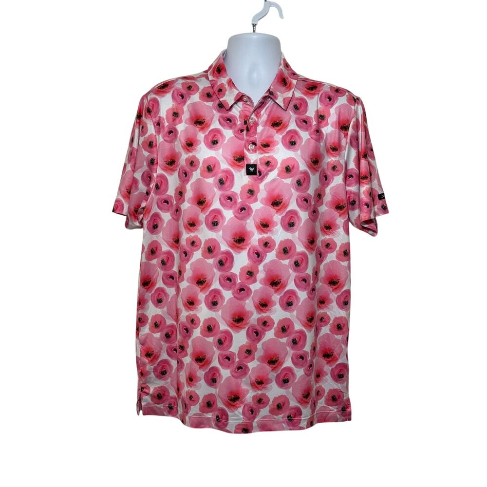 Bad Birdie Women's Pink Floral Golf Polo Performance Shirt size Large